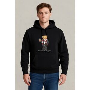 Polo Ralph Lauren POLO BEARD Men's Black Hoodie Fleece 2XLT Cocoa Beard Graphic